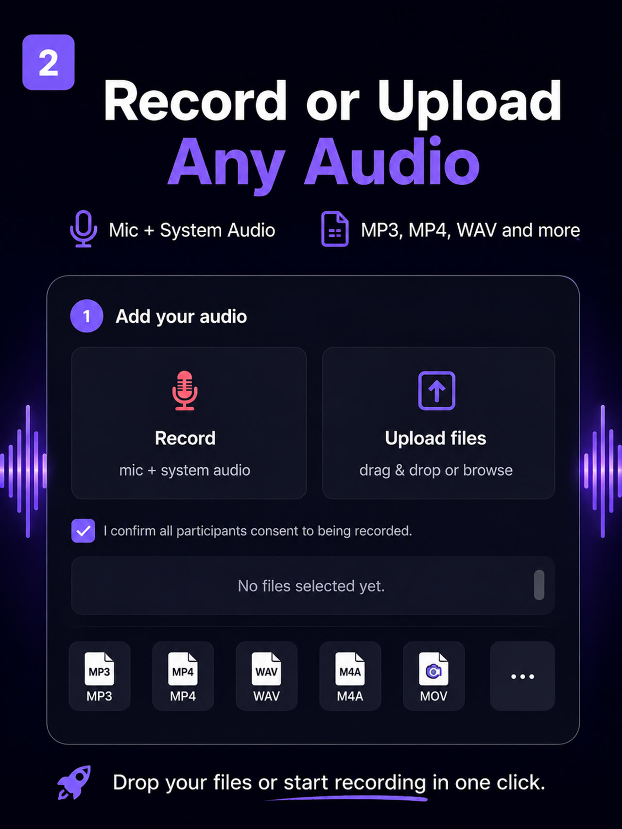 JetTranscript demo — Record or upload audio